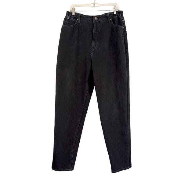 L.L. BEAN Jeans Women's 16MT BLACK Thick Denim Tapered Leg Elastic Waist 35x44.5 - Picture 1 of 8